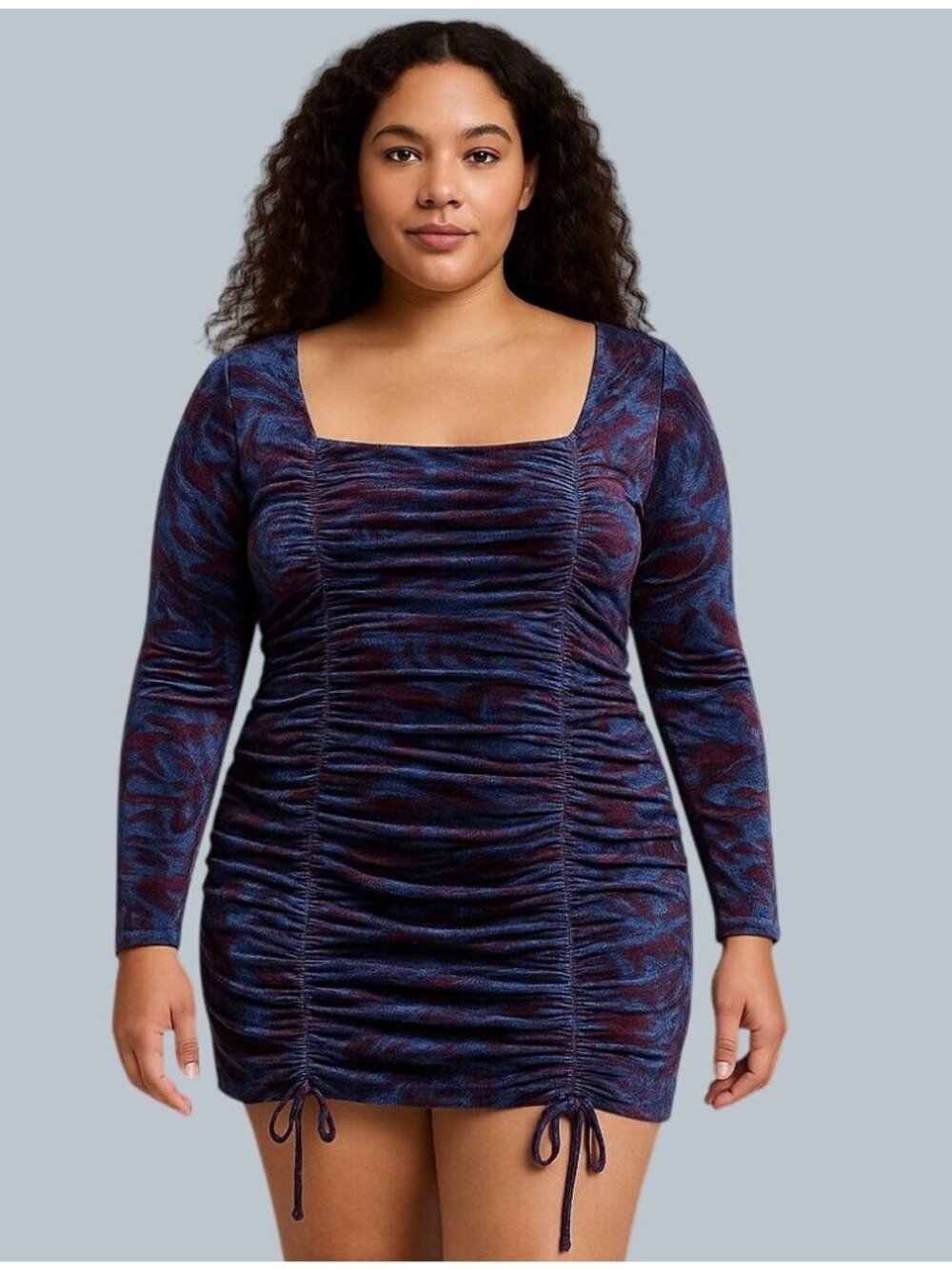 Wild Fable Marble Print Velvet Ruched Mini Bodycon Dress Womens Medium Blue Goth